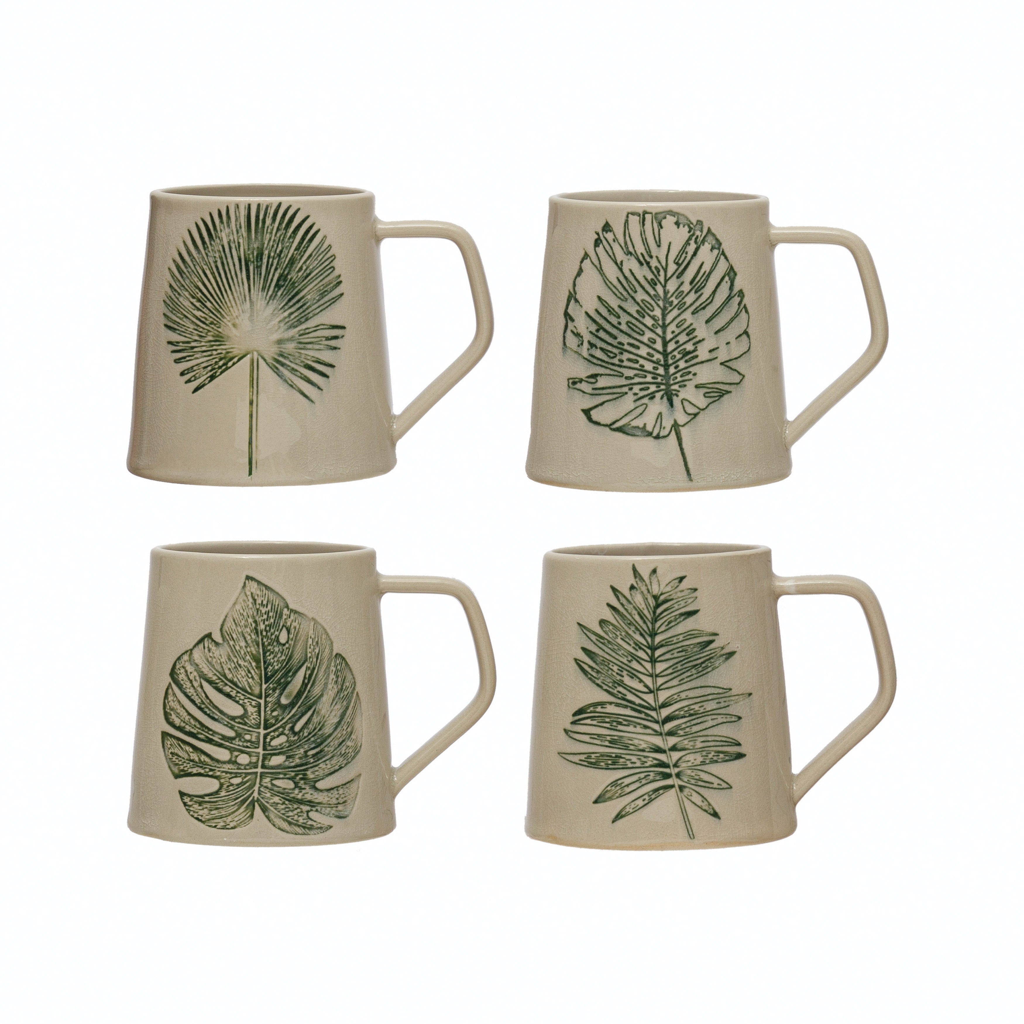 Stoneware Leaf Mug with Reactive Crackle Glaze (Set of 4 Styles)
